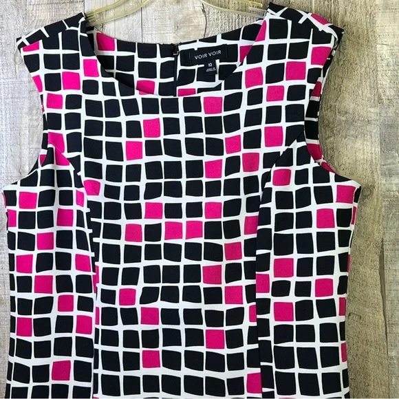 Voir Voir Size 10 Sleeveless Block Print Back Zippered Dress - Picture 3 of 11